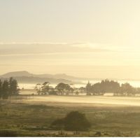 A misty morning looking south